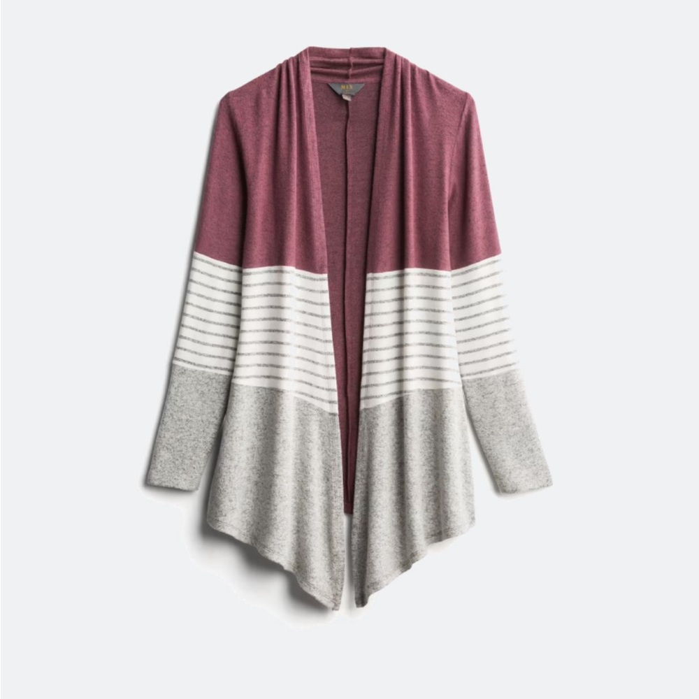 41 Hawthorn Burgundy and Gray Striped Cardigan